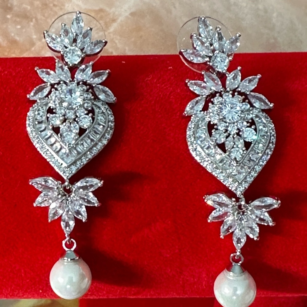 Elegant Silver and White Crystal Drop Earrings